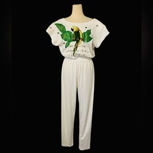 Vintage 80s Sequin Parrot  jumpsuit with tie back by Julianna Medium